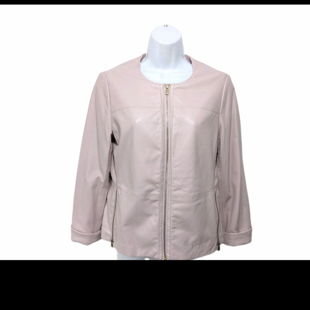 Chico's 0 Faux Leather Moto Jacket S Pink Butter Soft City Chic #drs20